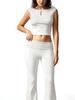 Printed Yoga Set Featuring A Large Open-Back, Tie-Up, Breathable, Shockproof Sports Top And Fold-Over Flare Pants For Women