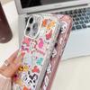 For iPhone 16 Pro Case IMD Cartoon PC+TPU Back Cover with Glass Lens Film,Beaded Strap
