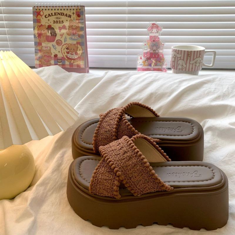 

Muffin thick-soled heightened cross-strapped cool slippers women s summer wear casual design Bohemian beach sandals 40 коричневый