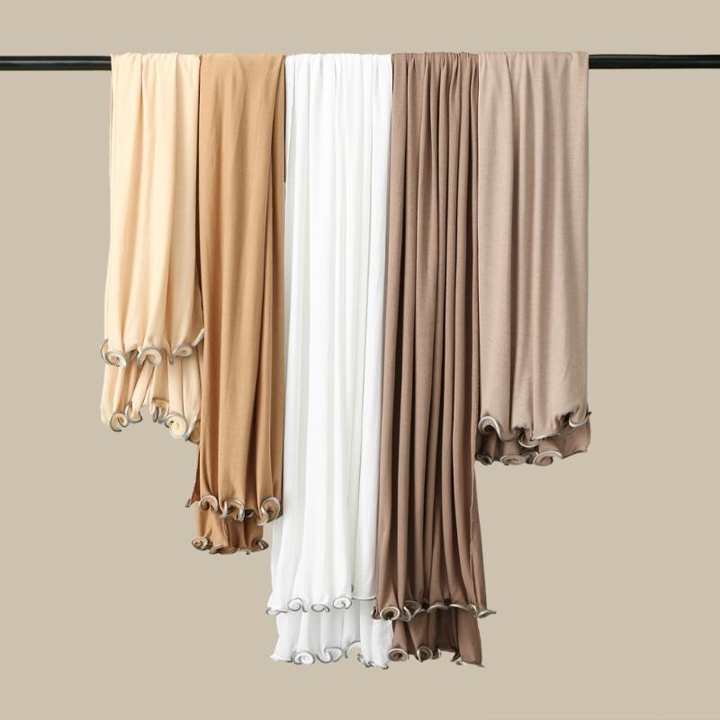 Luxurious Cotton Hijab Scarf for Women Breathable Comfortable Ruffled Trim Head Wrap Shawl Wrap for Culture Event Wear