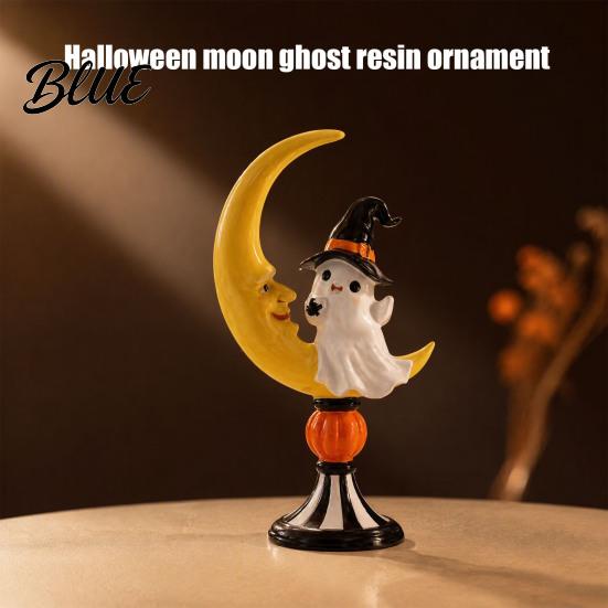 Holiday Party Supplies Halloween Ghost And Moon Resin Ornaments Cute Spooky Tabletop Figurine Festive Pieces Statue with Pumpkin Elements