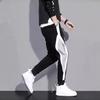 Men's Autumn Winter Fleece Lined Warm Casual Black Long Pants Color Block Style Sports Sweatpants Loose Cuffed Pants