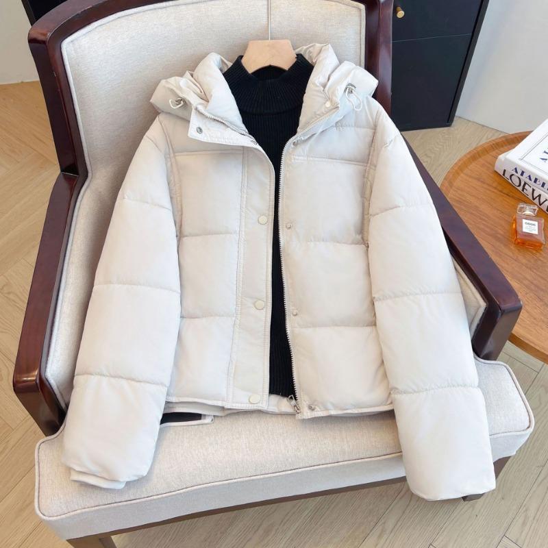 Women S Solid Puffer Hooded Short Loose Warm Cotton Coat