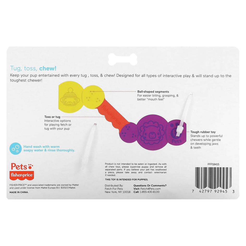 FISHER-PRICE Evcil Hayvan, Renkli Çiğneme Oyuncakları, Diş Çıkarma Oyuncağı, Köpekler İçin, 1 Çiğnenebilir Oyuncak