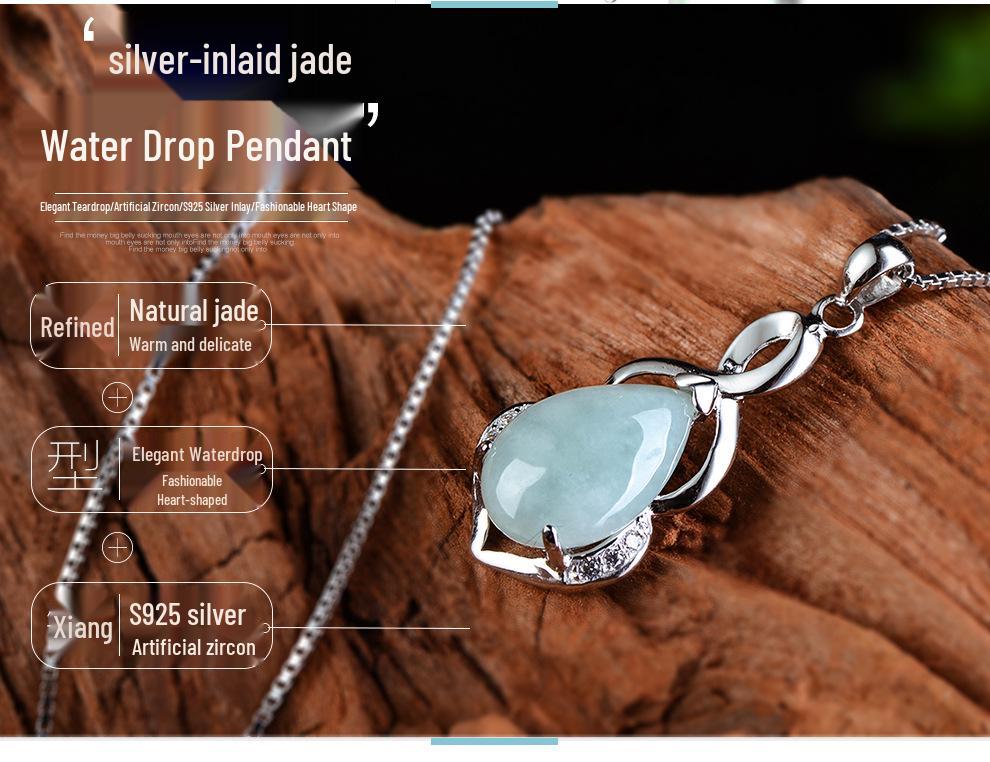 Yu Ding Sheng S925 Sterling Silver Teardrop Pendant with Natural Myanmar Jadeite for Women