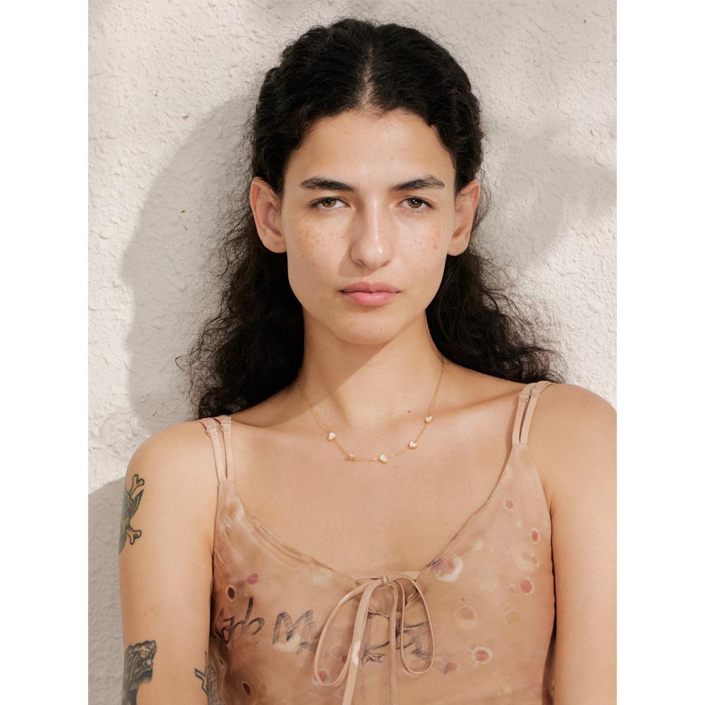 Yhpup High Quality Double-Sided Shell Chain Necklace Gold Color Stainless Steel Exquisite Collarbone Chain Jewelry Gift
