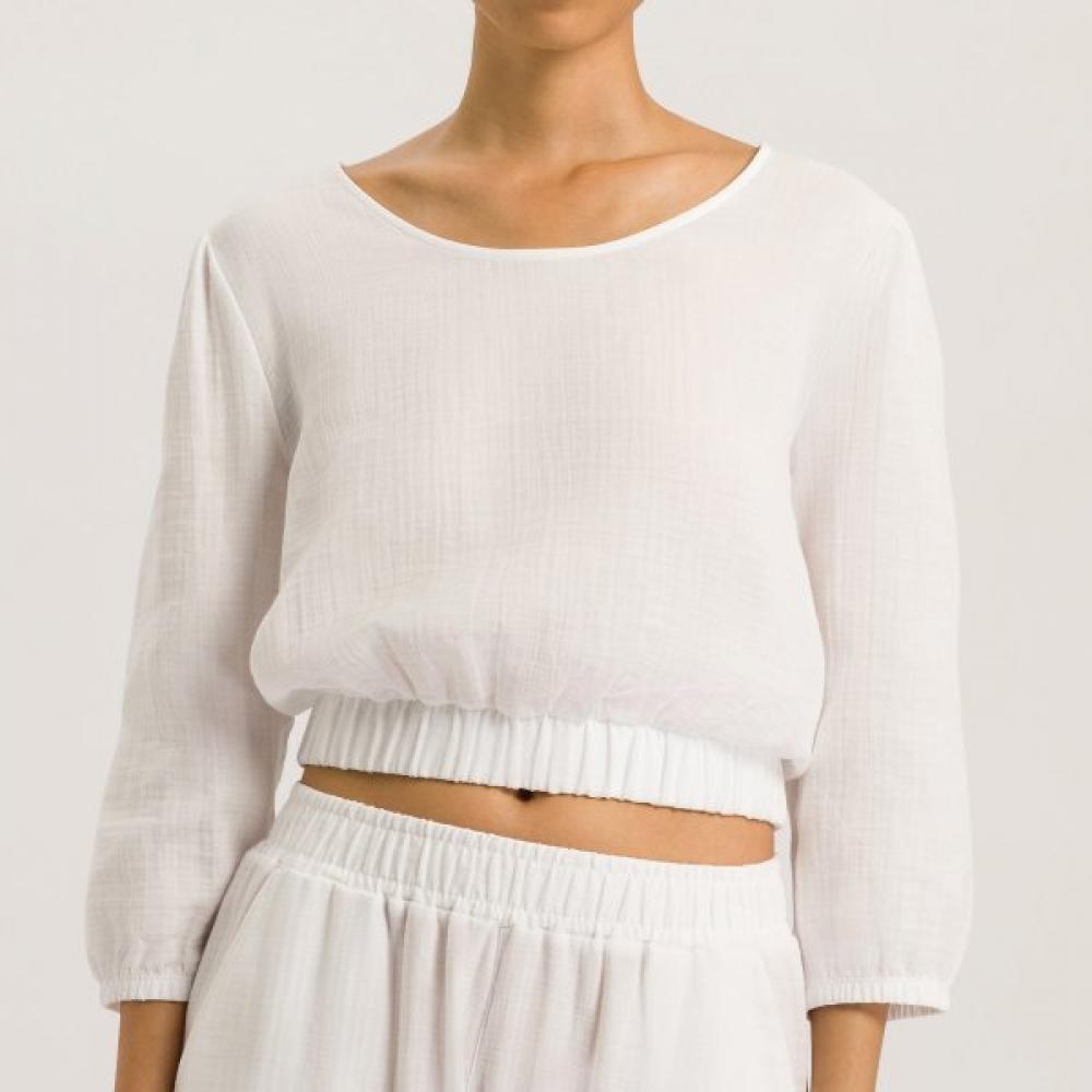 Hanro Sleep Lounge Crop T shirT 3 4 Slv whiTe 74928 S