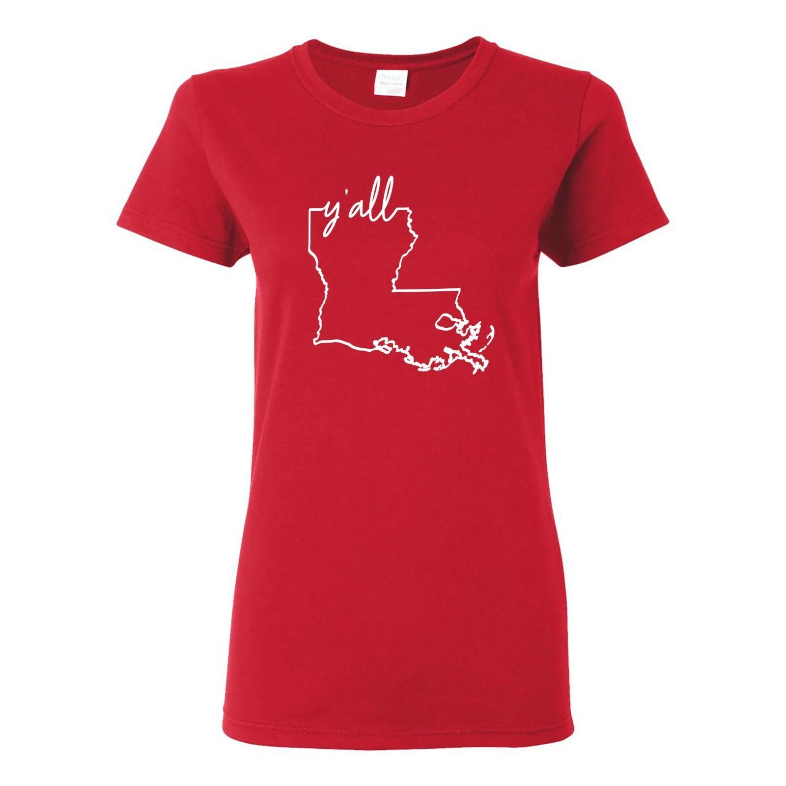Louisiana Y all State Outline - Womens T-Shirt - Red S