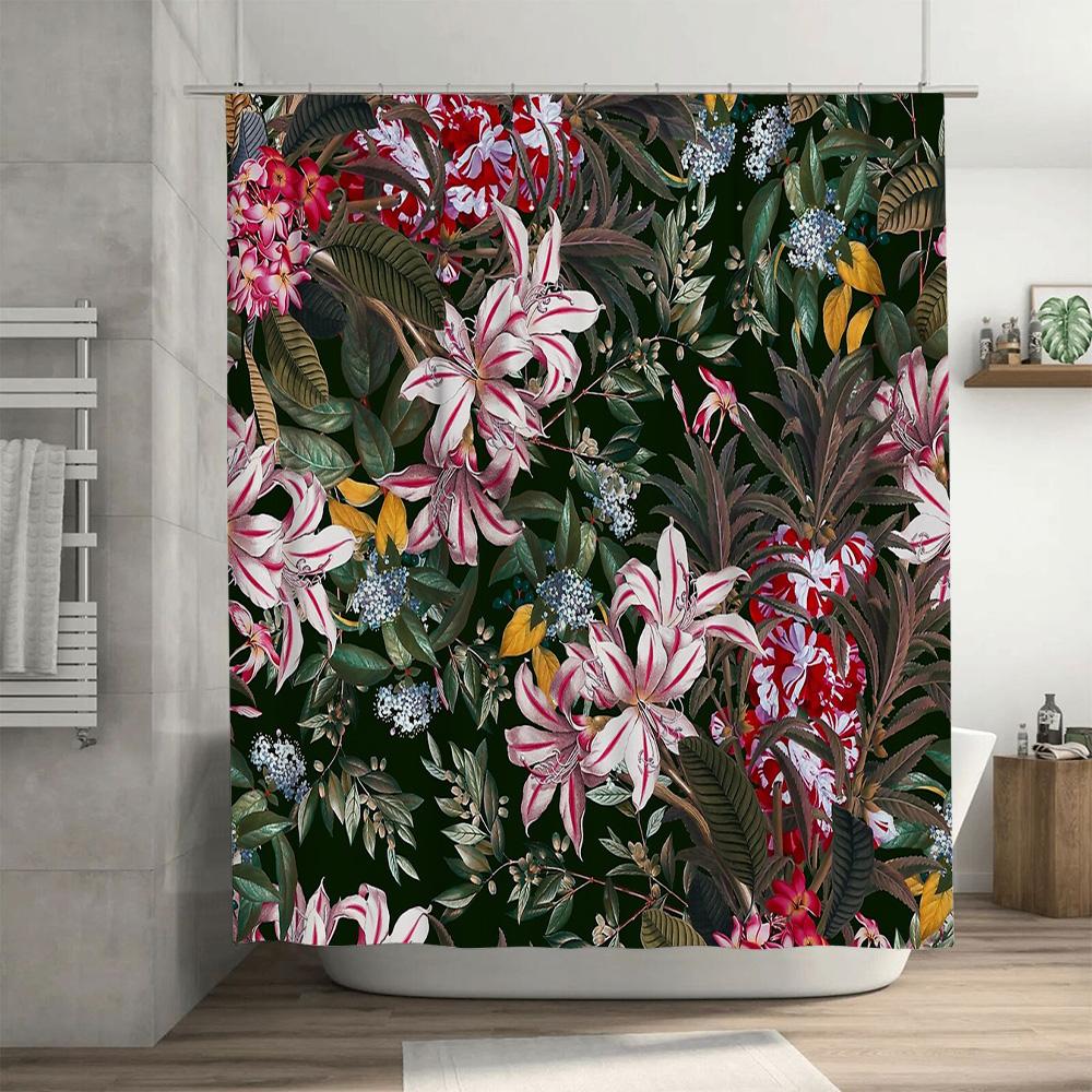 Floral Botanical Shower Curtain Vintage Flower Pattern Bathroom Decor Nature Blossom Backdrop Washable Fabric For Home