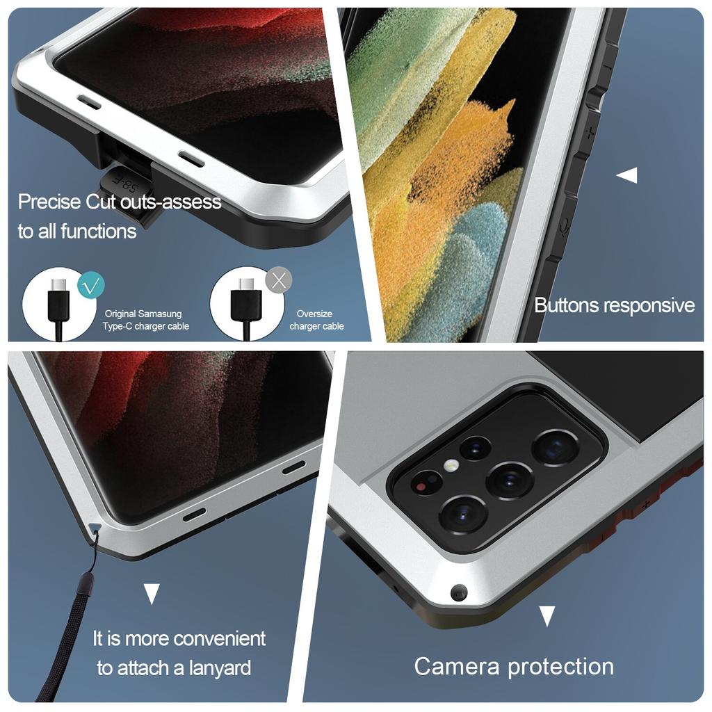 Case For Samsung S25 S24 S23 S22 S21 S20 Plus Note 20 Ultra Heavy Duty Tank Armor Aluminum Metal Cases Shockproof Tough Cover