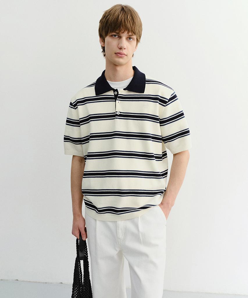 Deonseuteupomaen Multi Striped Polo Knit_Unisex_Udsw6B122_Cream / Navy