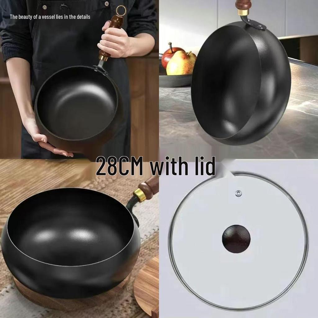 Handmade Zhangqiu Forged Iron Wok - Old-style Smooth, Uncoated, Non-stick Stir-fry Pan