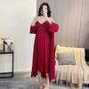 New long dress ice silk suspender nightdress thin female sexy lace pajamas two-piece set long loungewear