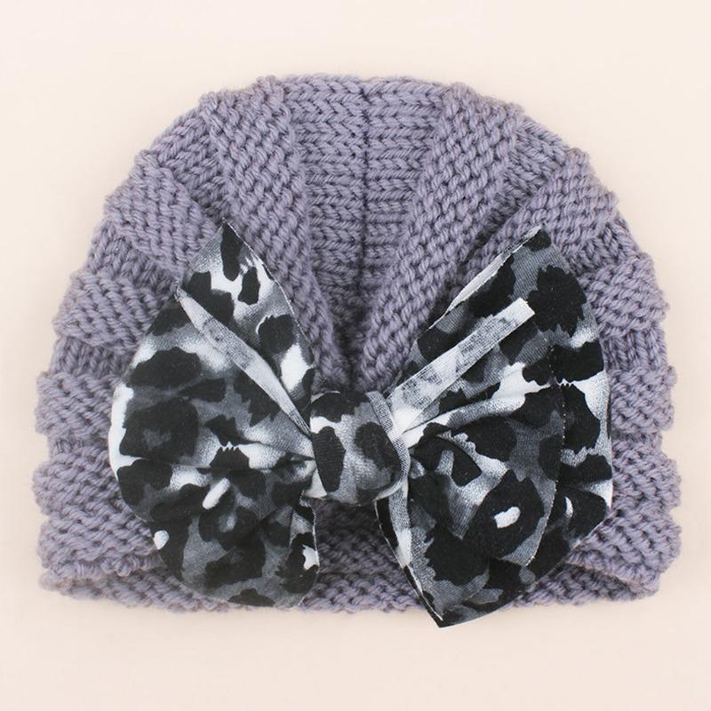 

New leopard print bow wool hat, baby hat, thermal insulation and warm children s wool hat one size fits all фиолетовый