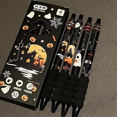 4pcs Halloween Themed Gel Pens, 0.5mm Tip Diameter, Featuring Ghosts, Pumpkins, and Witch Hats - Perfect for Classroom Rewards O