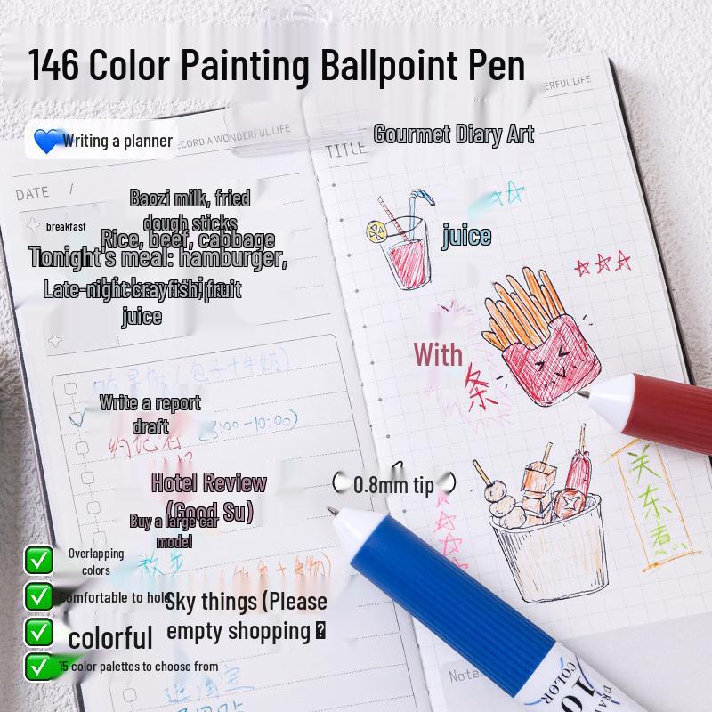 Blue Fruit Green Mist Ballpoint Pen: 30-Color High Appearance Press-Type Stackable Colored Journal Pen for Students