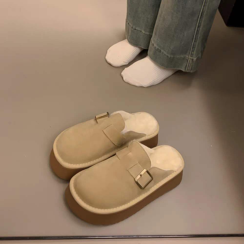 

Полусапожки с толстой подошвой и мохнатым верхом женские Birkenstocks 2025 новые зимние бархатные теплые Birkenstocks зимние ботинки хлопковая обувь 40 бежевый