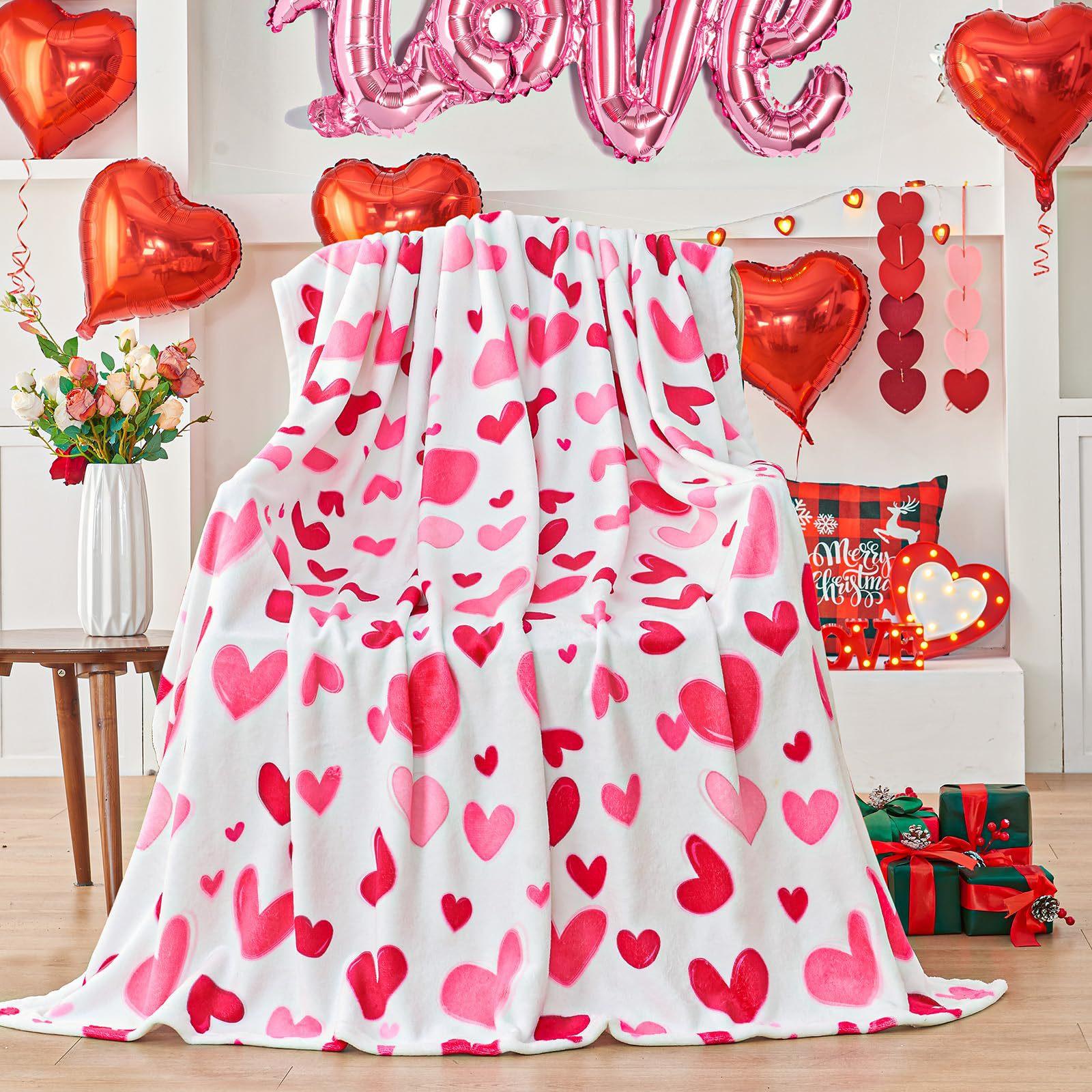 

Pink heart-shaped pattern Printed Blanket for Sofa Bed Travel Camping Living Room Office Conditioning Blanket 75x90cm