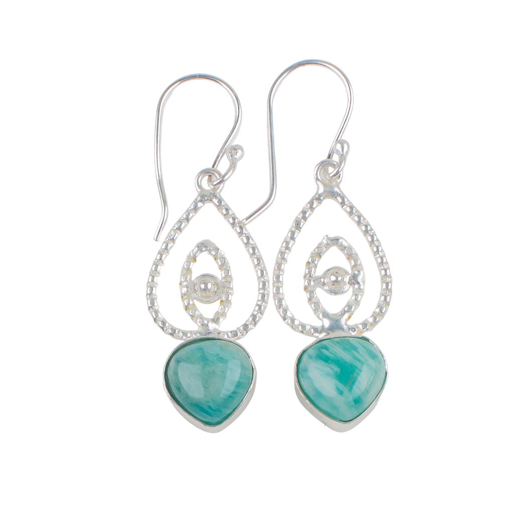 Natural Amazonite Gemstone 925 Sterling Silver Handmade Jewelry Earrings 2.00" EE-32-31