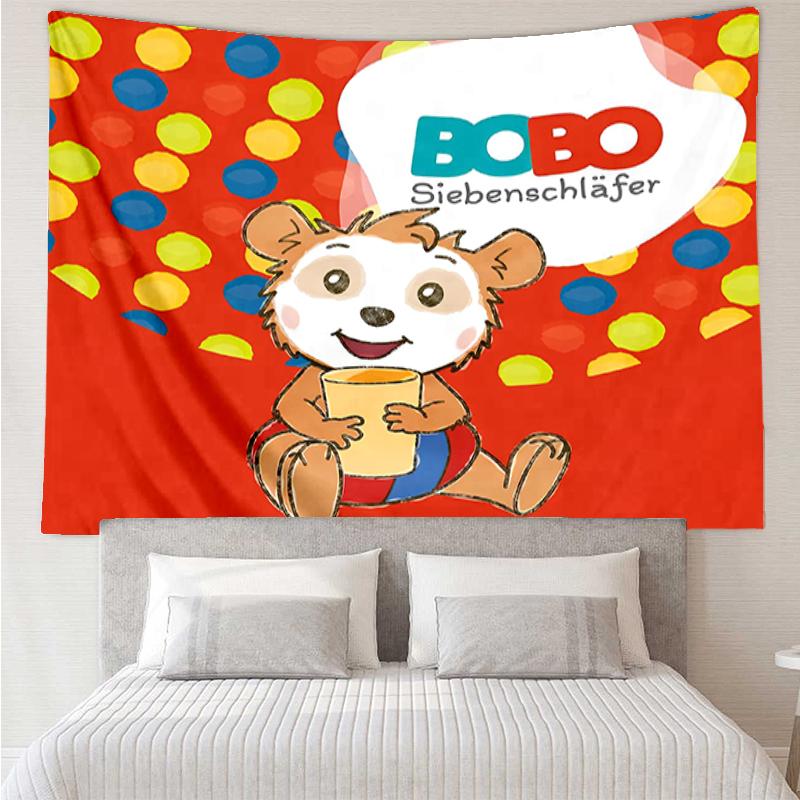 Bobo Print Tapestry, Backdrop, Easy Setup, Ideal for Bedroom, Office & Living Room, with Aesthetic Wall Hanging Decor.