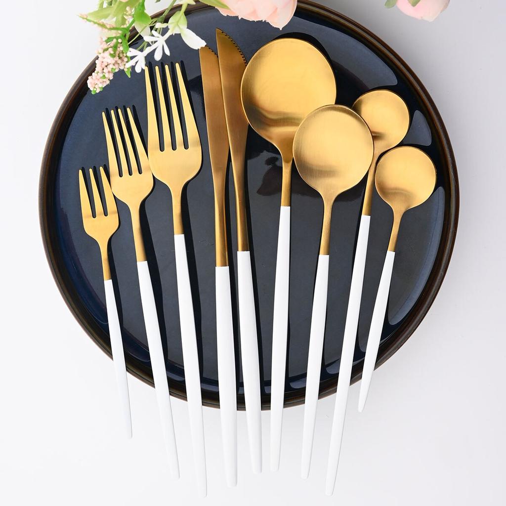 1 Pcs Gold Cutlery Stainless Steel Flatware Golden Knives Fork Spoon Black Cutlery Kitchen Tableware Dinnerware