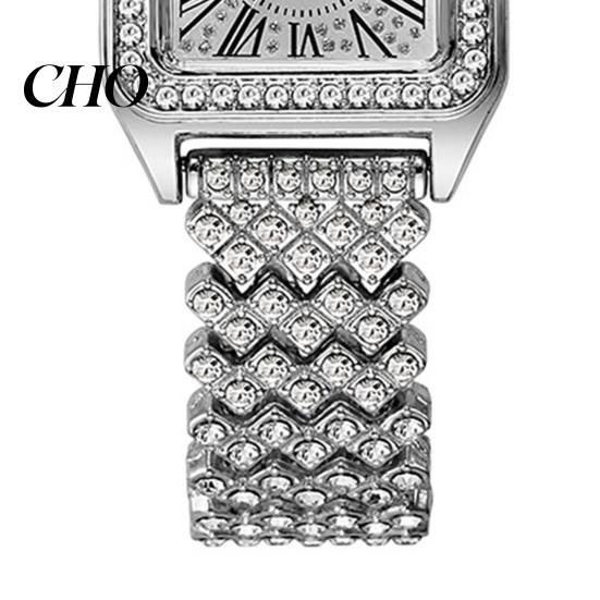 Durable Ladies Watch Women's Square Crystal High Accuracy Quartz Movement Rhinestone Paved Dial Scratch-Resistant Casual Women Wristwatch Mineral