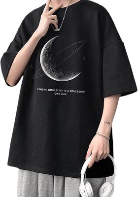 Herren Locker Casual T-Shirt Modetrend Reine Baumwolle Rundhals INS Stil Oberteil Hip-Hop Stil Streetwear