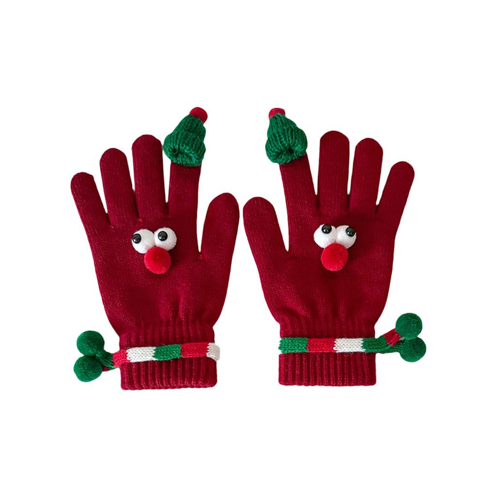 Christmas Gloves with Santa Hat Decors Soft And Warm Breathable Elastic Wrist Gloves for Shopping & Festival Gatherings