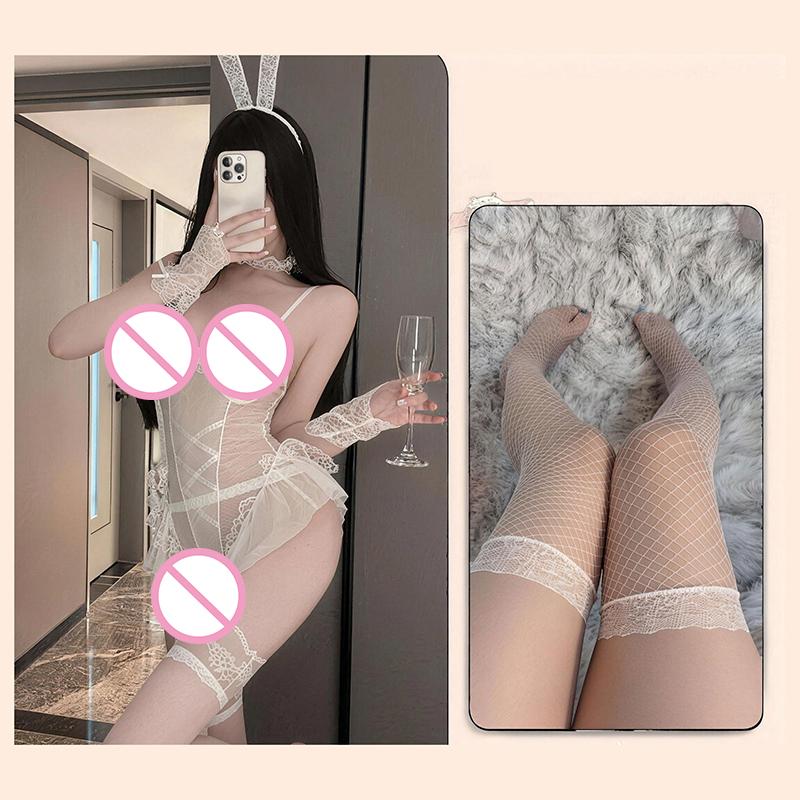 Sexy Cute Cosplay Rabbit Girl Uniform Set See Through Strap with Steel Support Exposed Chest Underwear for Special Occasions