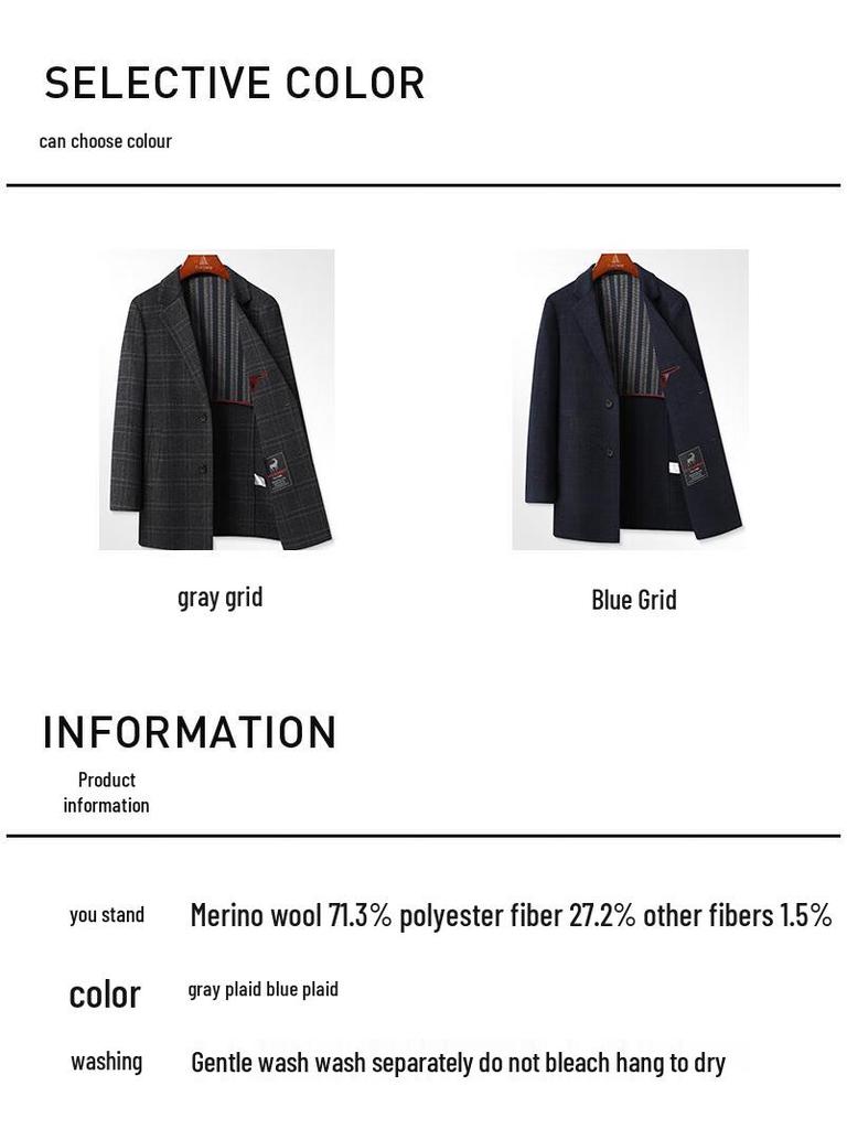 Shanshan Men's Mid-Length Lamb Wool Blend Trench Coat