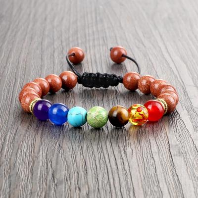 Siebenfarbiges Vulkanstein & Tigerauge Perlenarmband: Verstellbar Handgefertigt Herrenstil