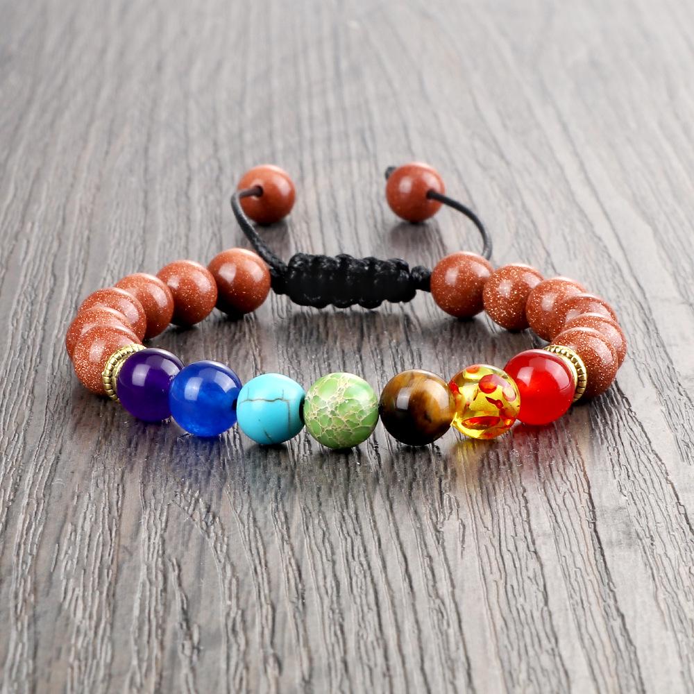 Siebenfarbiges Vulkanstein & Tigerauge Perlenarmband: Verstellbar Handgefertigt Herrenstil