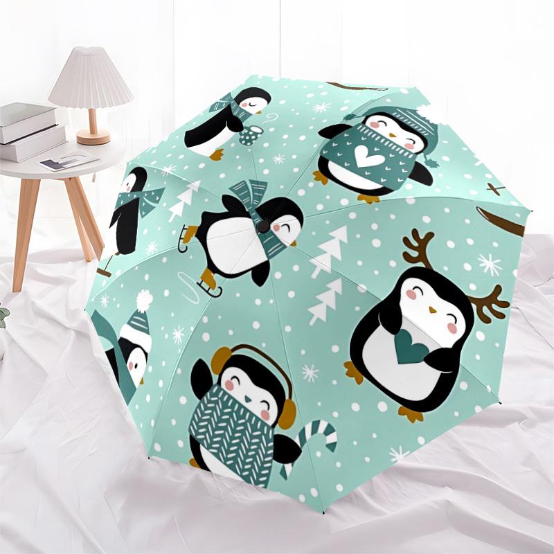 1pc Penguin Winter Scene Automatic Folding Umbrella - Portable Collapsible 8-Rib Umbrella for All Seasons yy251119159