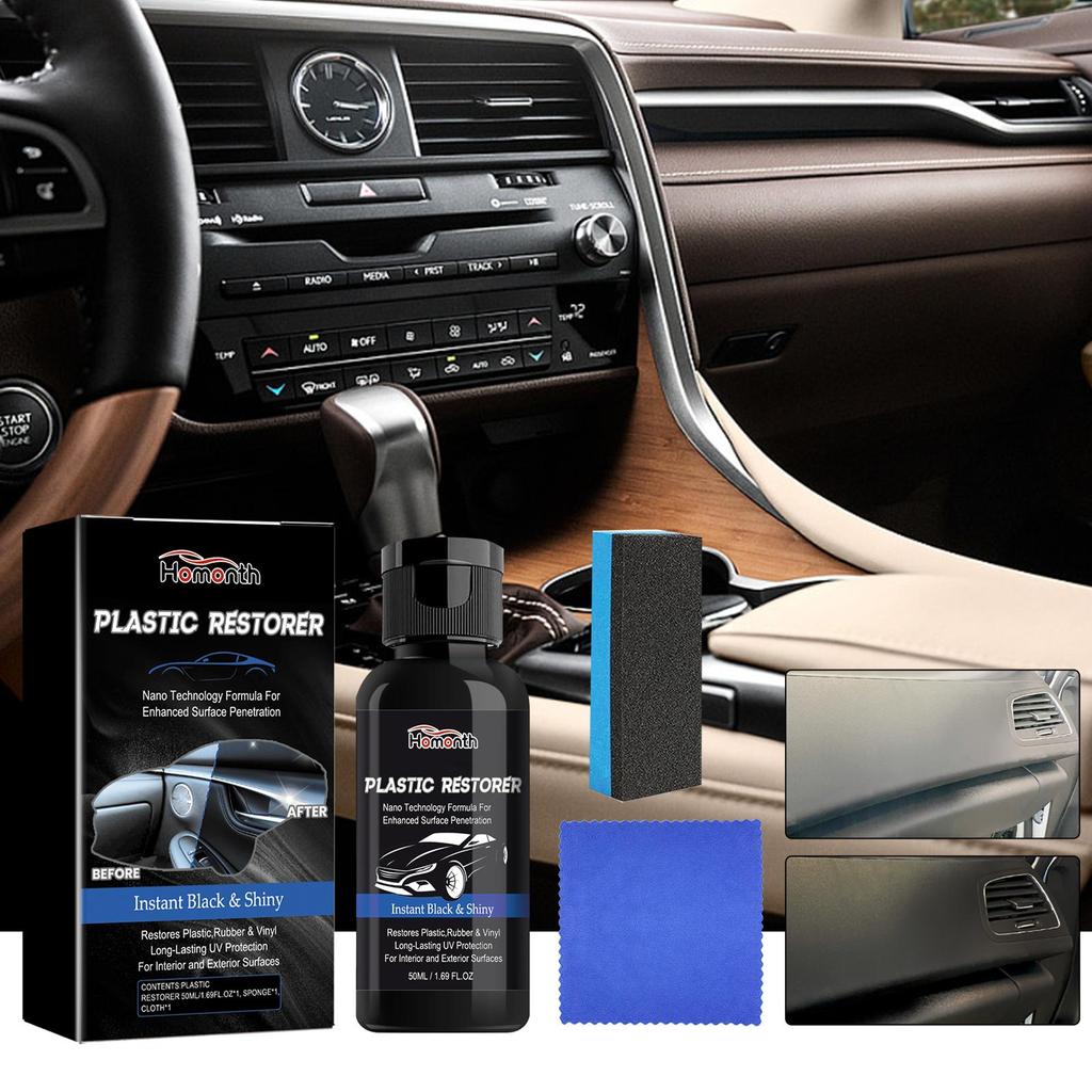 Homonth Car Plastic Restorer | Car Interior Cleaner, Repair & Renew for Plastic, Rubber & Vinyl, Car Care Product 50ml with Sponge & Towel