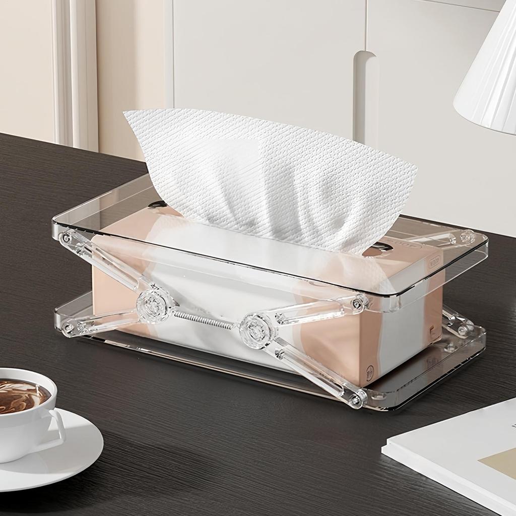 Tissue Box Cover Spring Auto-Lift Paper Towels Container Clear Decorative Tissue Box Covers for Dresser Dining Table Bedside