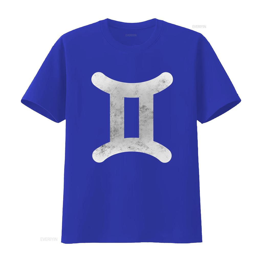 Vintage Distressed Gemini Zodiac Symbol Print Astrology Casual T Shirt vintage Washed Top For Everyday Wear Stretched Versatile