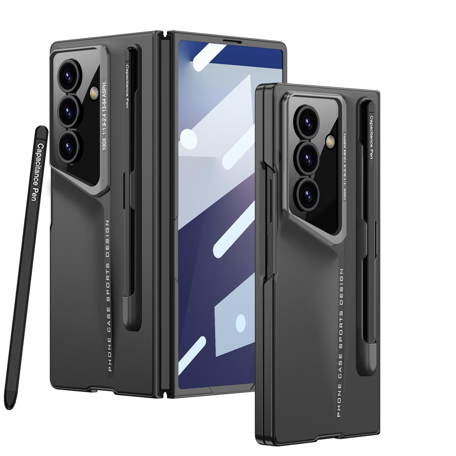 

For Samsung Z Fold 7 Case Metal Pattern With Front Tempered Glass Pen Slot Cases Mobile Phone Back Full Cover Galaxy Z Fold7