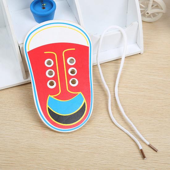 Wooden Threading Lacing Shoes Training Board Kids Toddler Early Learning Toy