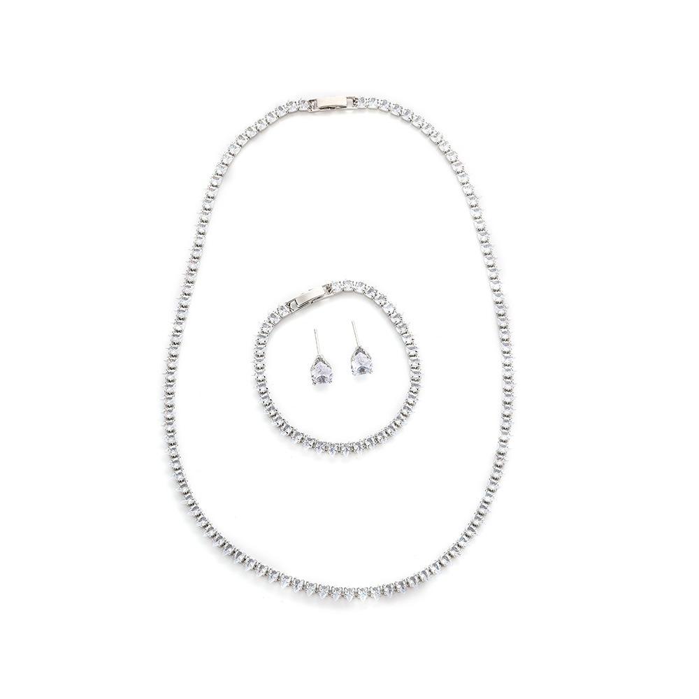 

3Pcs/set Elegant Bridal Necklace Earrings Set Zirconia Wedding Accessories Set Bride серебряный