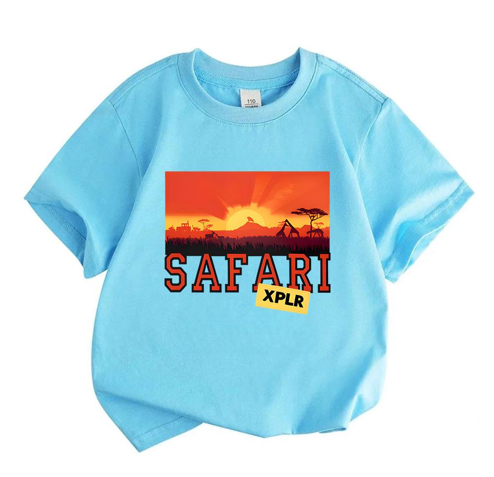 Kids Boys Girls Crew Neck Short Sleeve 100% Cotton T-Shirt, African Safari Savannah Sunset Graphic Casual Tees for Children Summer Soft Breathable Top