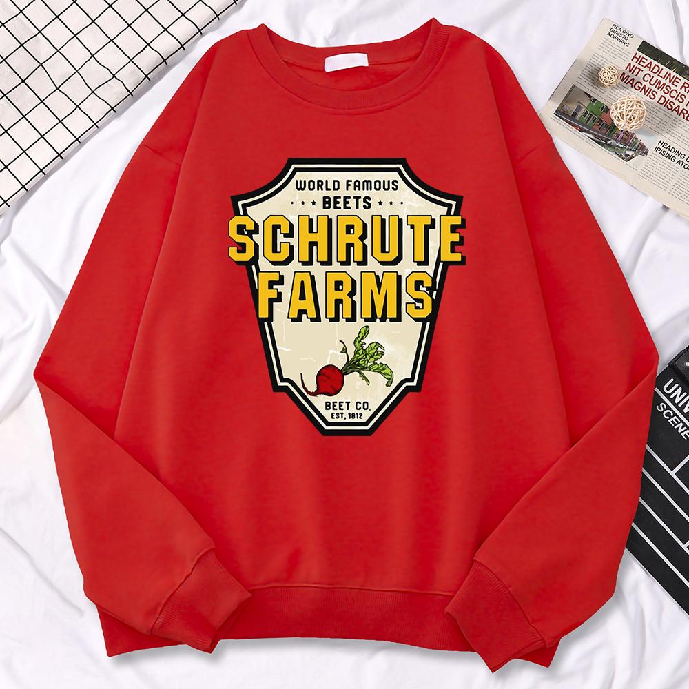 Simple Winter Women Pullovers World Famous Beets Schrute Farms Crop Printing Hoodie Loose Crewneck Sweatshirt Warm Tops