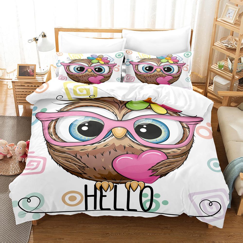 Cartoon Cute Animal 3D Digital Printing Three-piece Set, Bedding