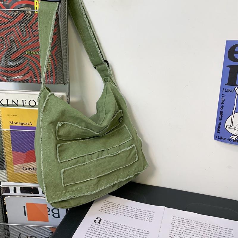 Teenager Canvas Textile Big Capacity School Book Side Sling Bag 2023 Leisure Fabric Cloth Aesthetic Y2K Grunge Hip Hop Pouch Bag