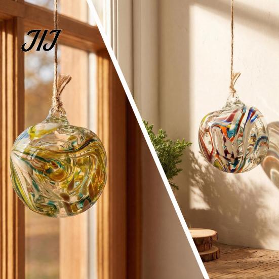 Artistic Indoor Outdoor Decor Hand Blown Glass Ball Ornament, Colorful Christmas Hanging Decoration Reflective Baubles for Tree, Window, Patio,