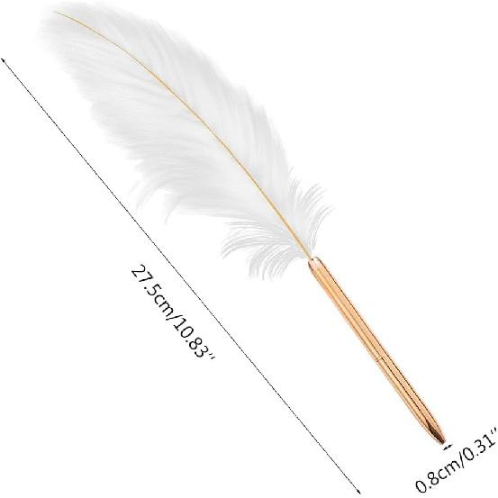 White Feather Ballpoint Pen Black Inks Pen Refillable Ballpoint Pen for School Writing, Signatures Pens and Refills Wedding Signing Pen