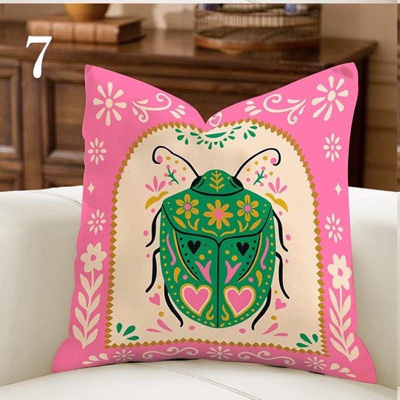 pc Mexican Folk Bug Ladybug Wildflower Pillow Cover D DoubleSide Print Polyester Cushion Case for Bedroom Dorm Boho Colorful