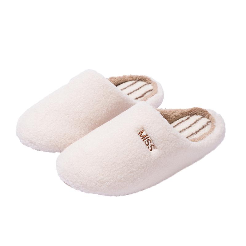 New Home Simple Striped Slippers Autumn and Winter Indoor Home Velvet Warm Non-slip Couple Cotton Slippers