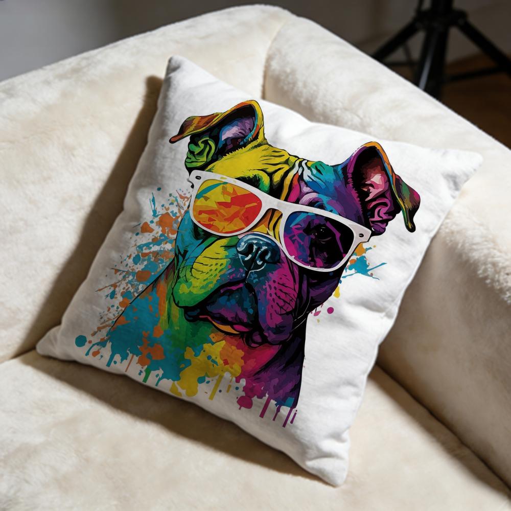 Colorful Painted Dog Cushion Cover Soft Decorative Pillow Case Suitable for Bedroom Sofa Car Travel Use