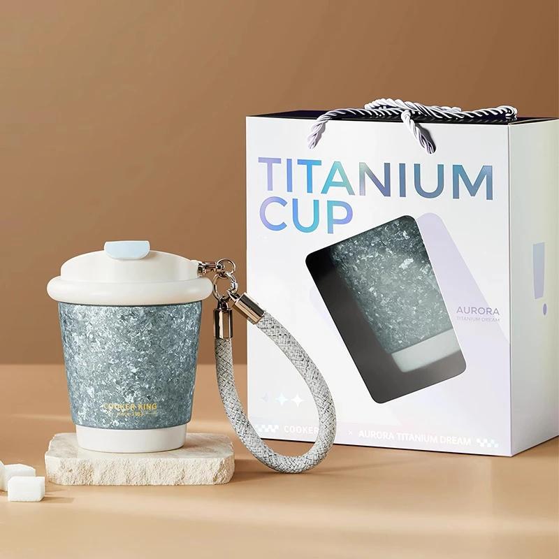 

COOKER KING Pure Titanium Coffee Cup 220ml/360ml Exquisite Thermos Cup With Rope Portable Thermos Flask Office home Water Cup 200-400ml