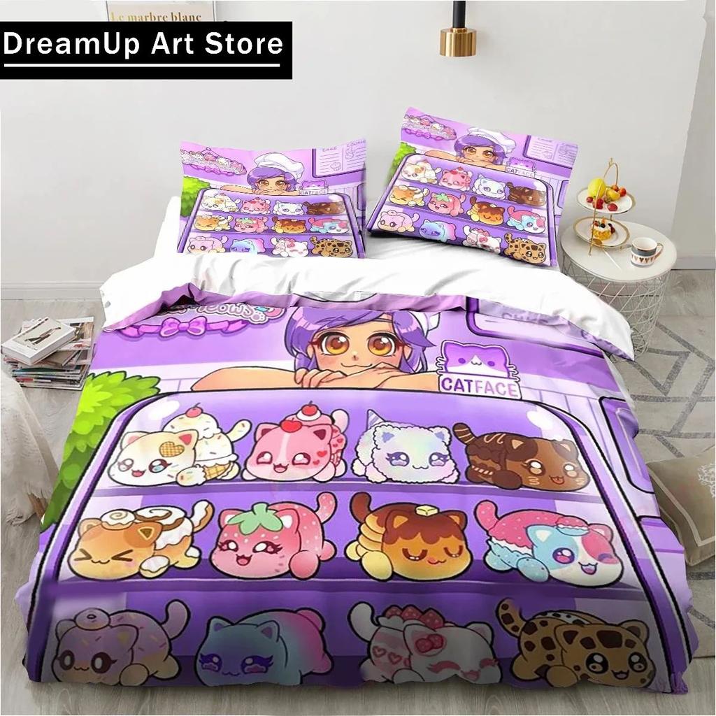 Cartoon Game Cute Aphmau with Wings Bedding Set Boys Girls Twin Queen Full Size Duvet Cover Pillowcase Bed Adult Bedroom